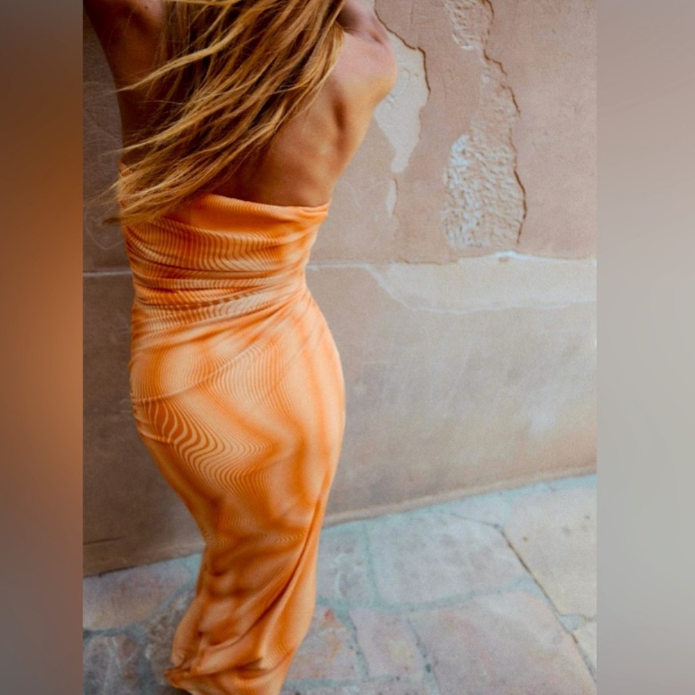 NWT Zara Strapless Ruched Underwire Midi Dress | XSmall | Orange - Picture 3 of 13
